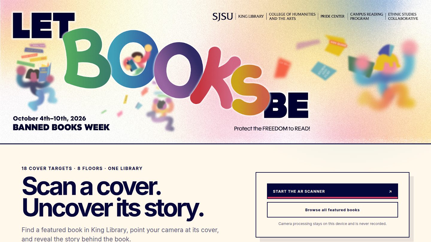 Banned Books AR landing page for the King Library scanner