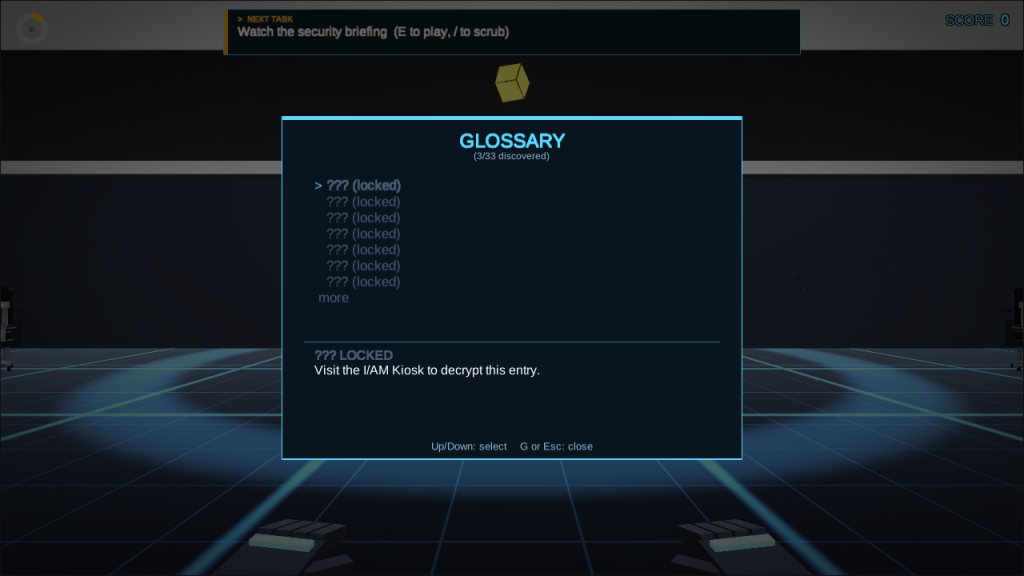 In-game glossary panel
